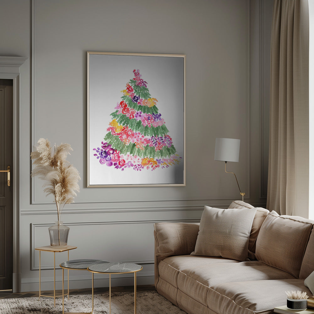 Floral watercolor Christmas tree Poster