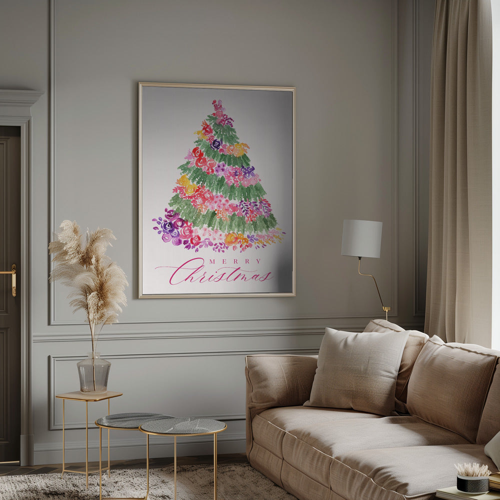 Floral watercolor merry Christmas tree Poster