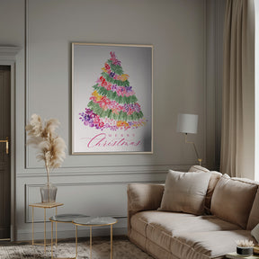 Floral watercolor merry Christmas tree Poster