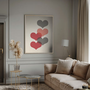 Mid century hearts in red Poster