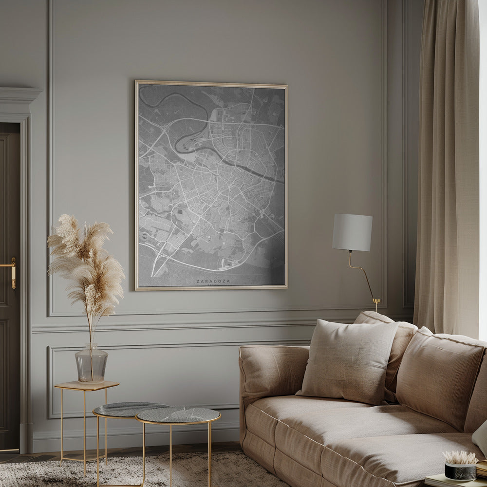 Map of Zaragoza (Spain) in gray vintage style Poster