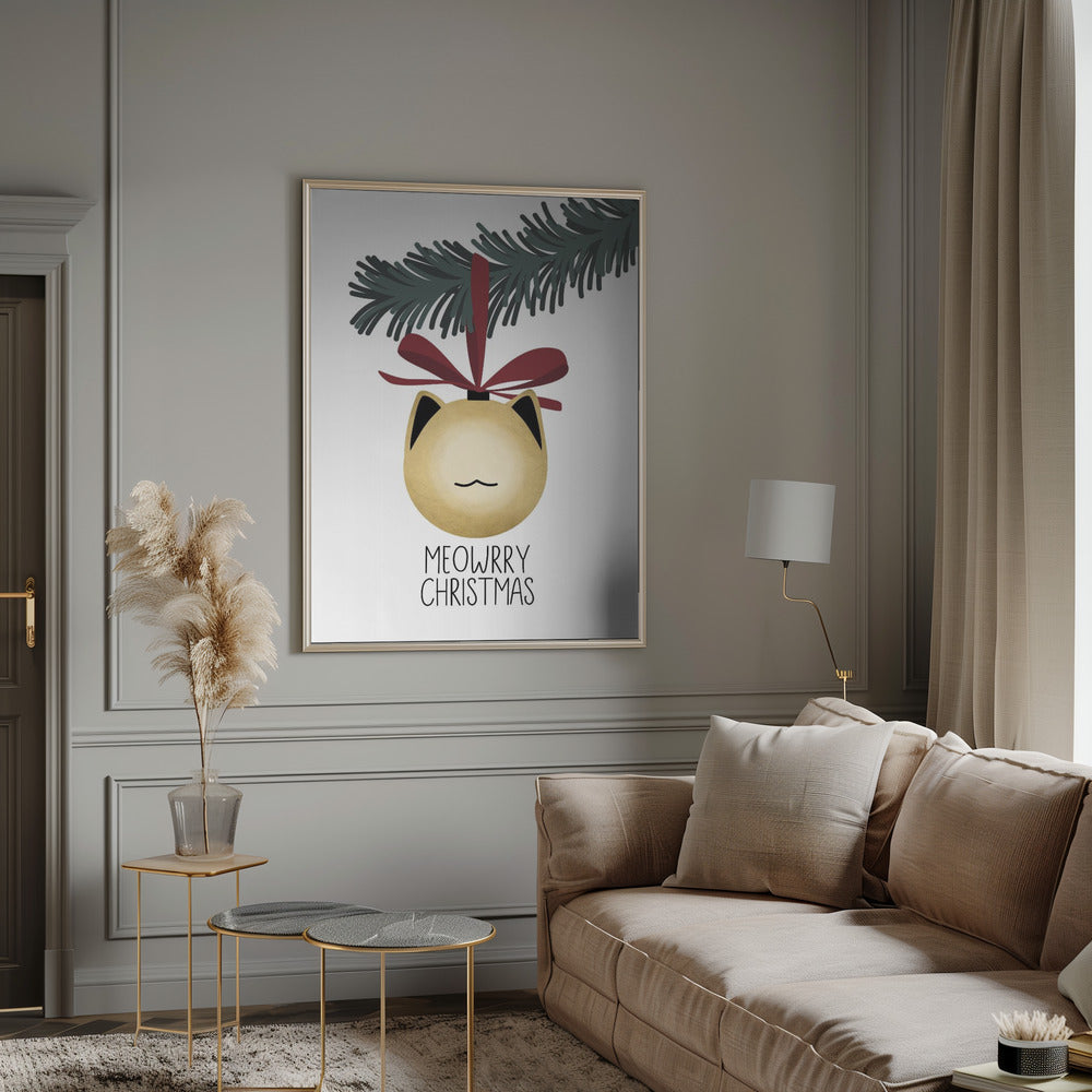 Meowrry Christmas bauble (gold, white) Poster