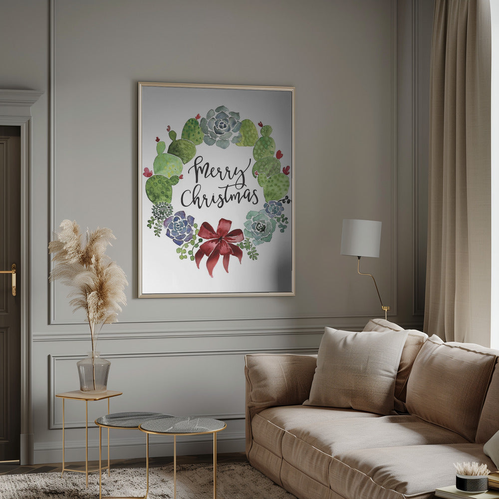 Cacti and succulent merry Christmas wreath Poster