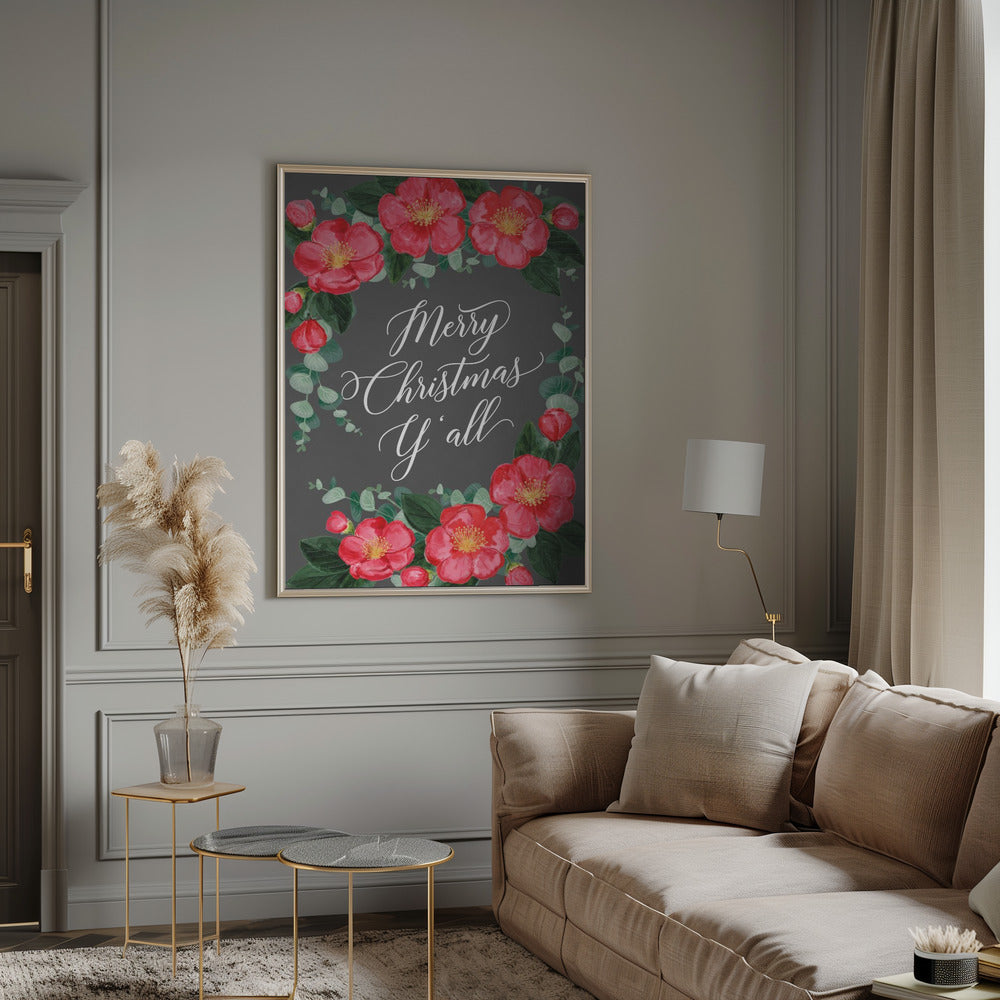 Watercolor camellias Merry Christmas Y'all Poster