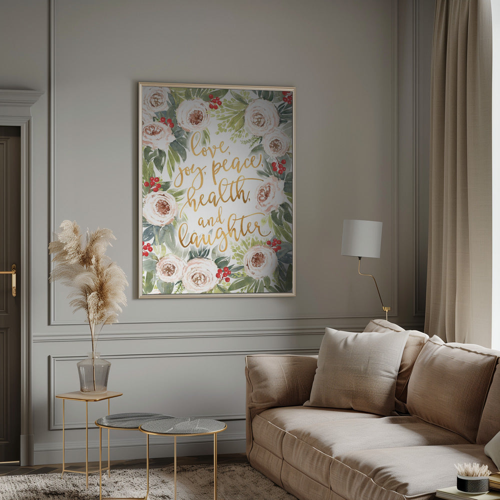 Holiday wishes with roses and berries Poster