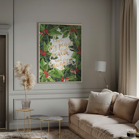 Holly floral art with holiday wishes Poster