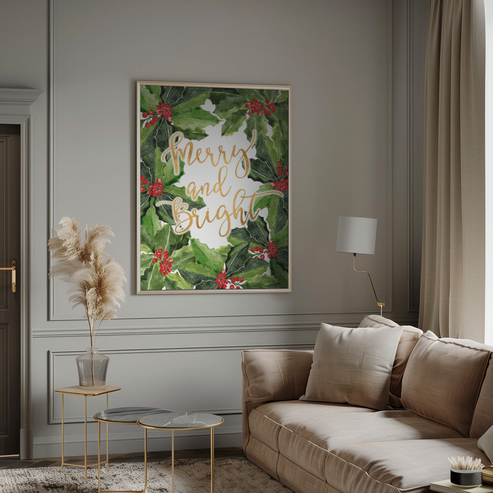 Merry and bright holly floral art Poster