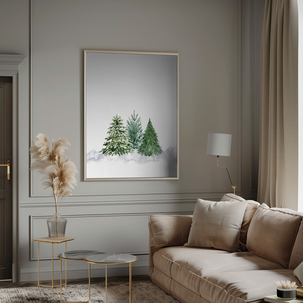 Three watercolor pine trees Poster