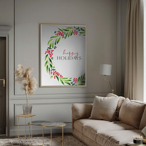 Happy holidays watercolor wreath Poster