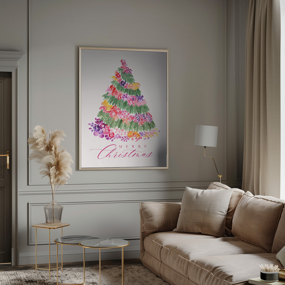 Floral Christmas tree in pink Poster