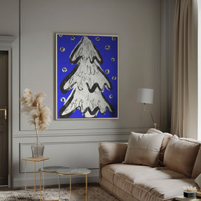 Christmas Tree And Snow Blue Poster