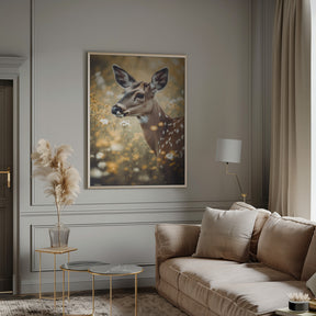 Deer In Flower Field Poster