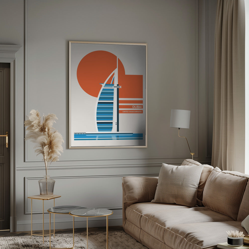 Dubai Burj Al Arab Minimalist Retro Travel Print Poster