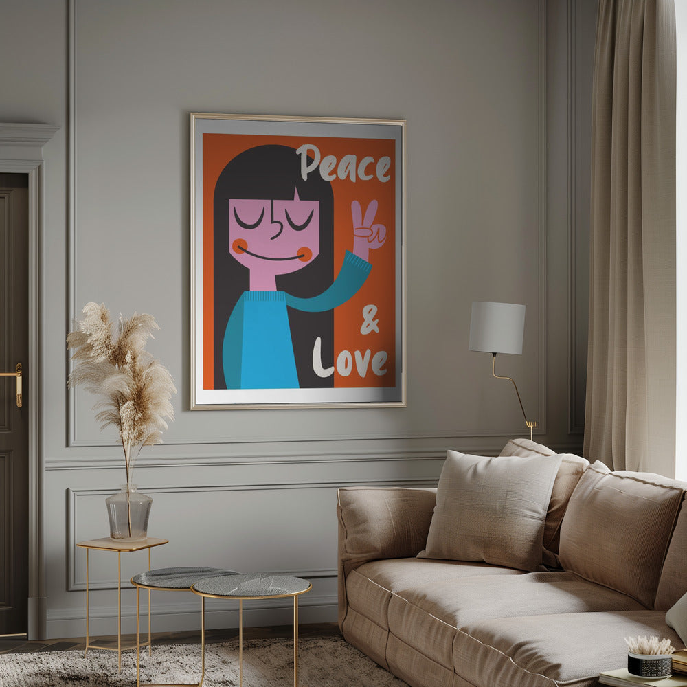 Peace &amp; Love Mid Century Illustration Poster