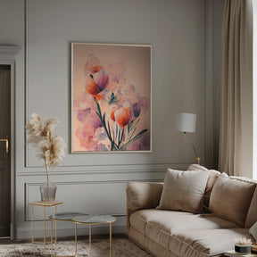 Abstract Coral Flowers (Peach) Poster