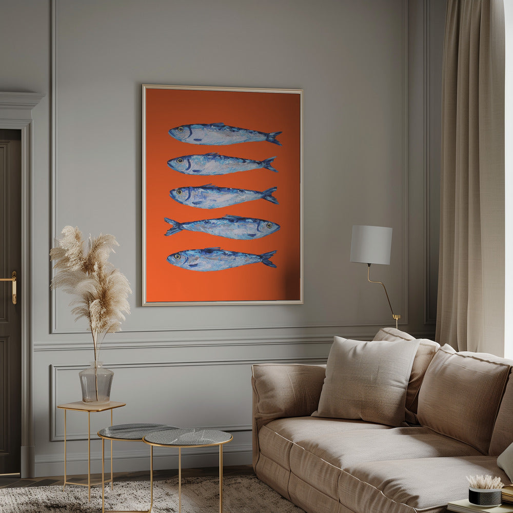 Sardines on Orange Poster