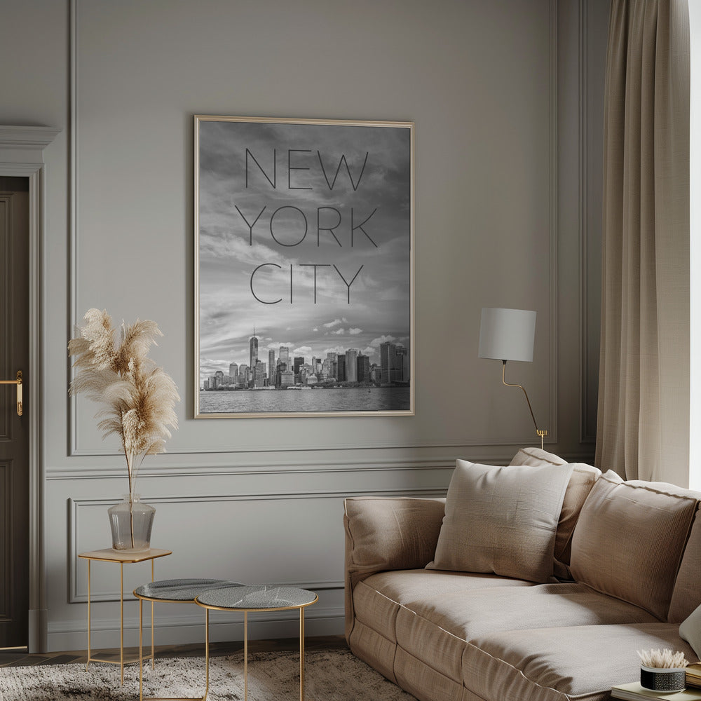 NYC Lower Manhattan &amp; Hudson River | Text &amp; Skyline Poster