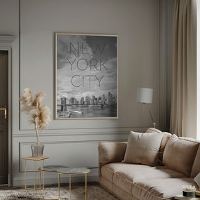 NYC Brooklyn Bridge &amp; Lower Manhattan | Text &amp; Skyline Poster