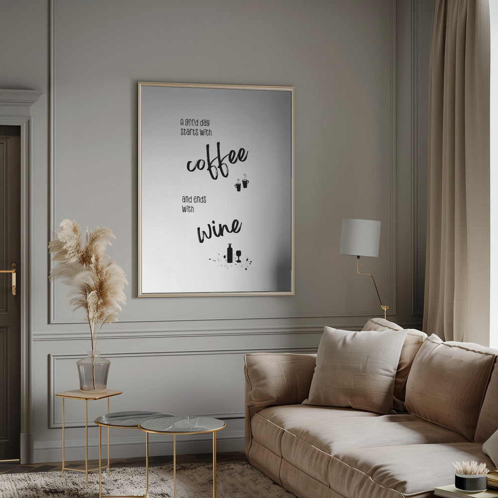 A good day starts with coffee and ends with wine Poster