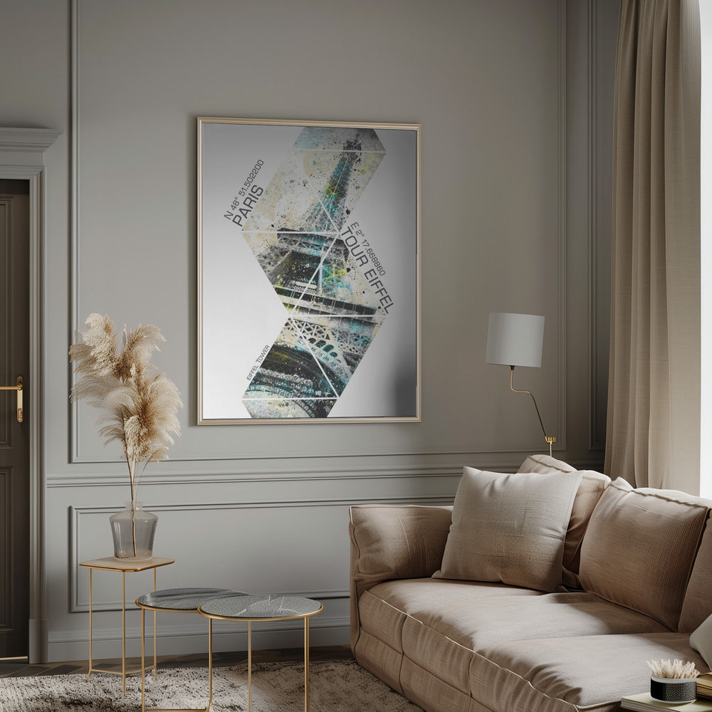 Modern Art Eiffel Tower Coordinates Poster