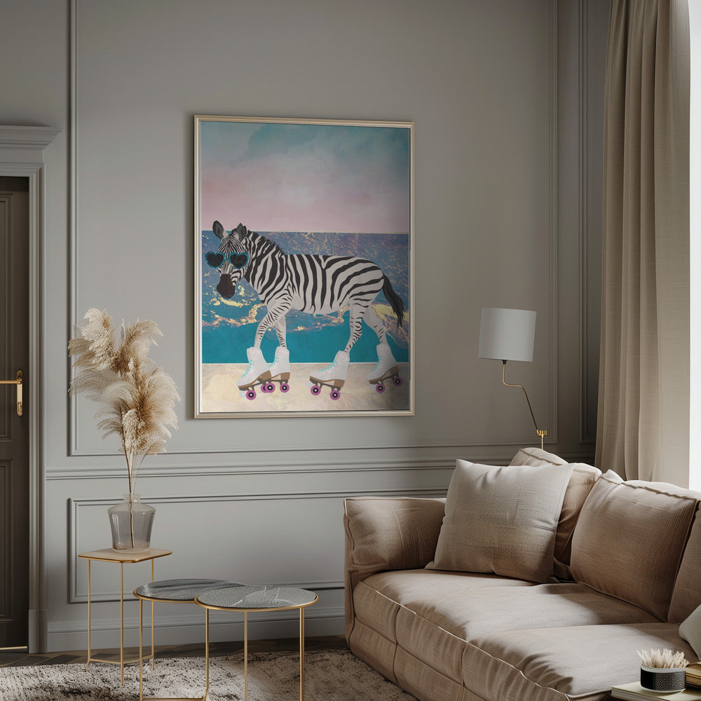 Zebra On Holiday Rollerksating Poster