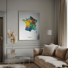 France Watercolor Map Poster