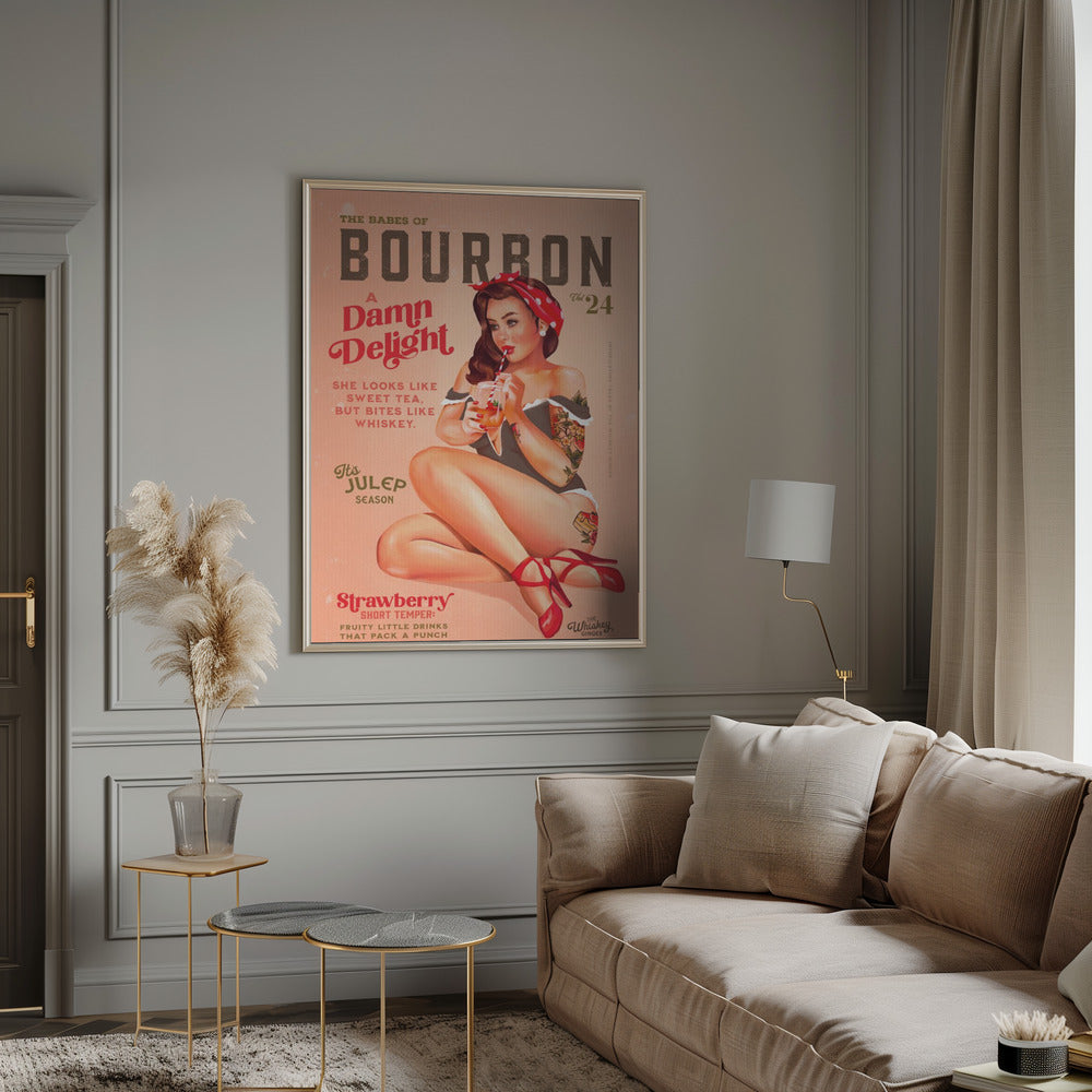 Bourbon Babes Vol 22 Vintage Pinup Girl Drinking A Cocktail Poster