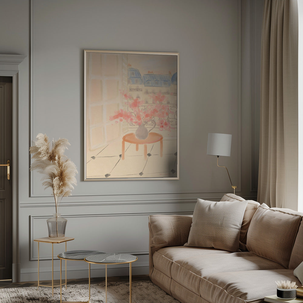 Cherry Blossoms In Parisian Apartment Poster