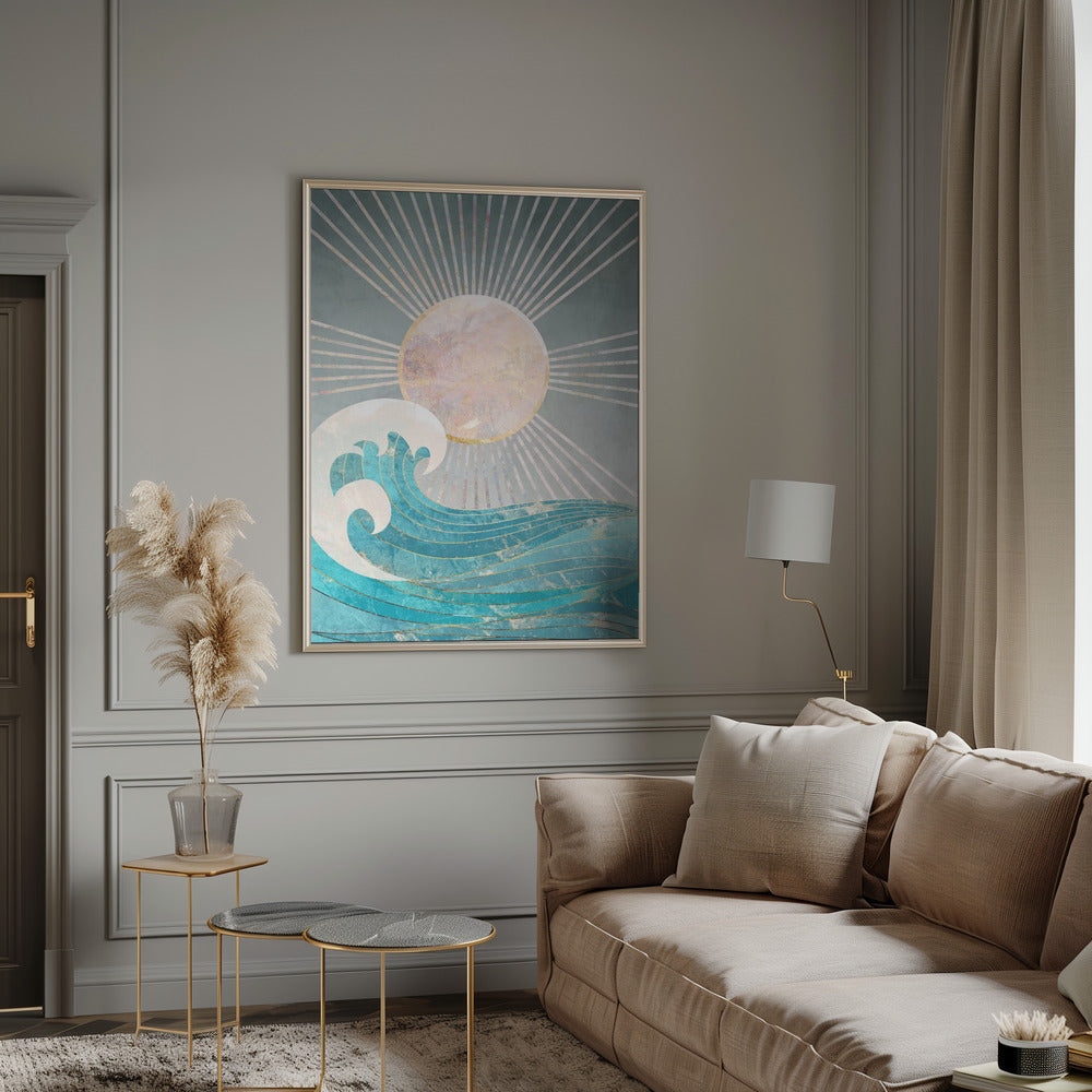 Sunset Golden Ocean Grey Poster