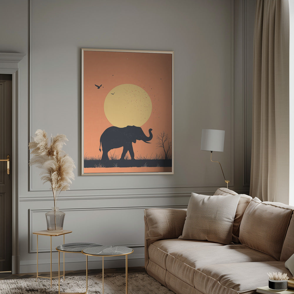 Elephant On the Savannah Poster