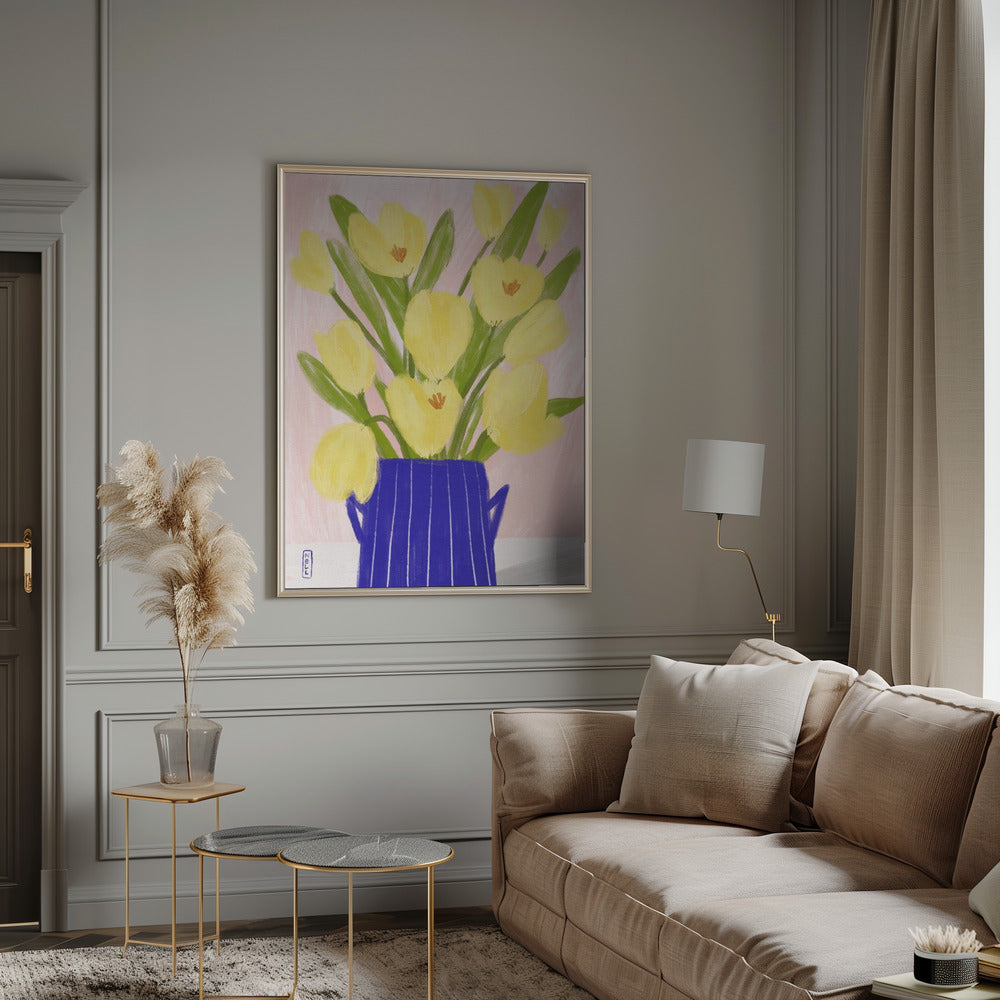 Yellow Tulips In a Vase Poster