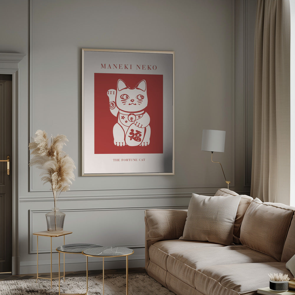 Maneki-Neko Cat Red Poster