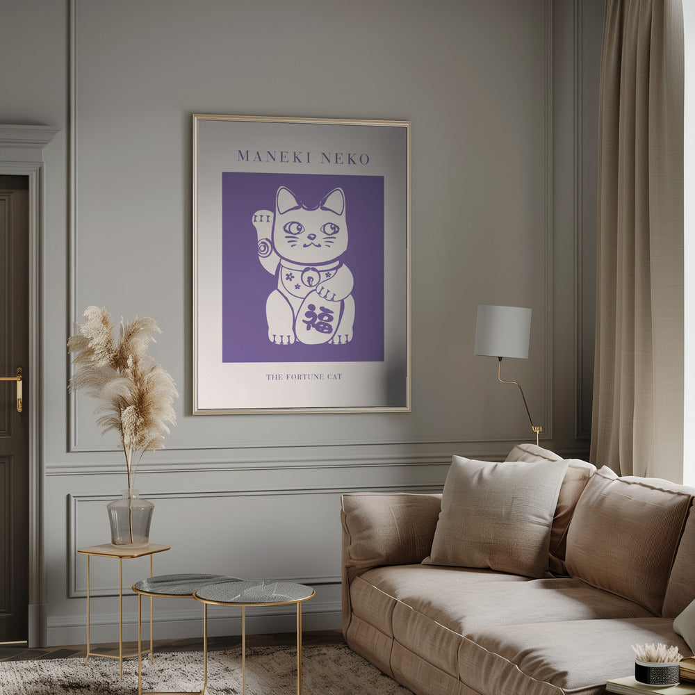 Maneki-neko Cat Purple Poster