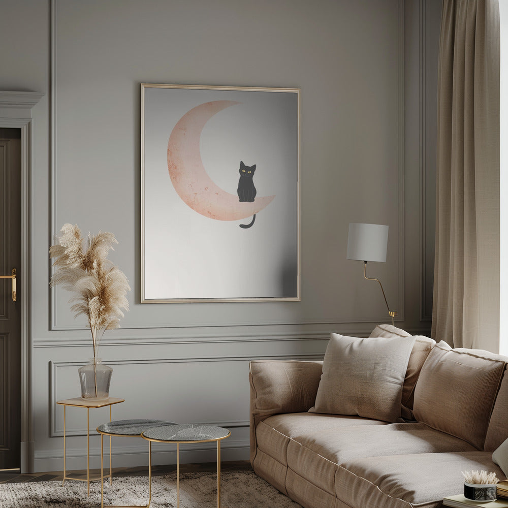 Cat Crescent Moon Poster