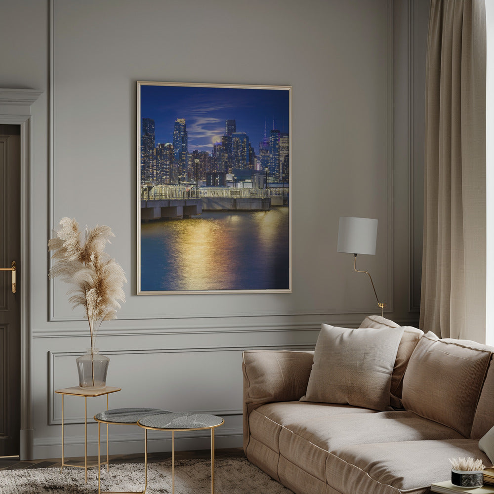 Harvest Moon over the Midtown Manhattan Skyline Poster