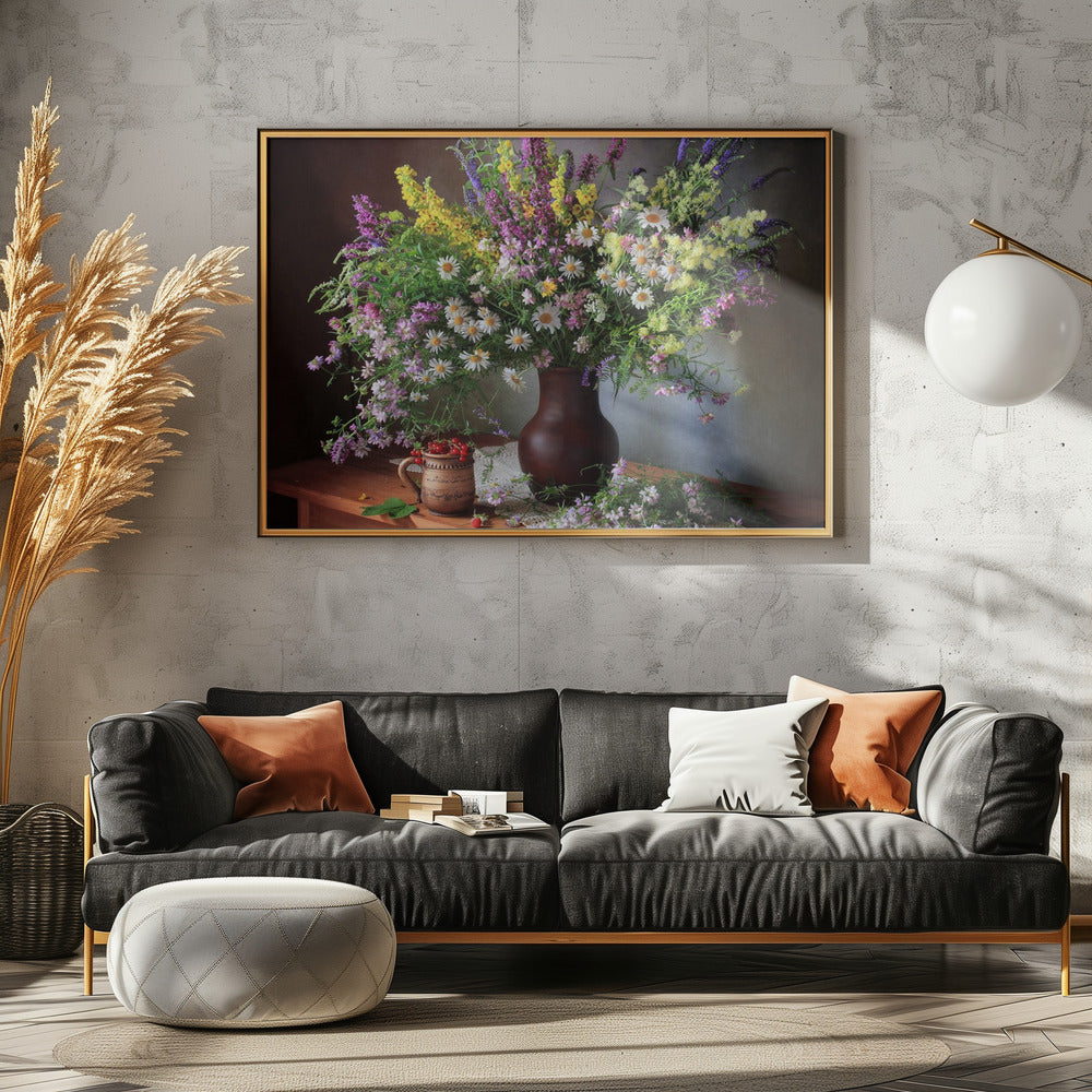 Still life with wildflowers and berries Poster