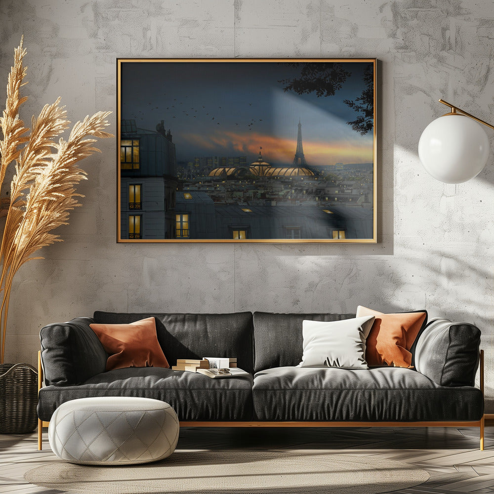 roofs of Paris at blue hour Poster