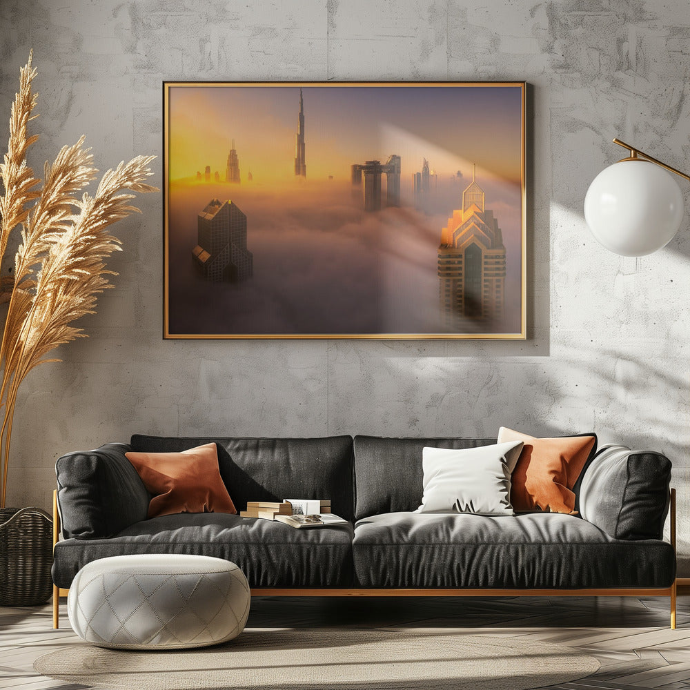 Dubai foggy sunrise in the city A738873 Poster