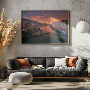 Grand Canal at sunset , view from the Rialto bridge , Venice . Poster