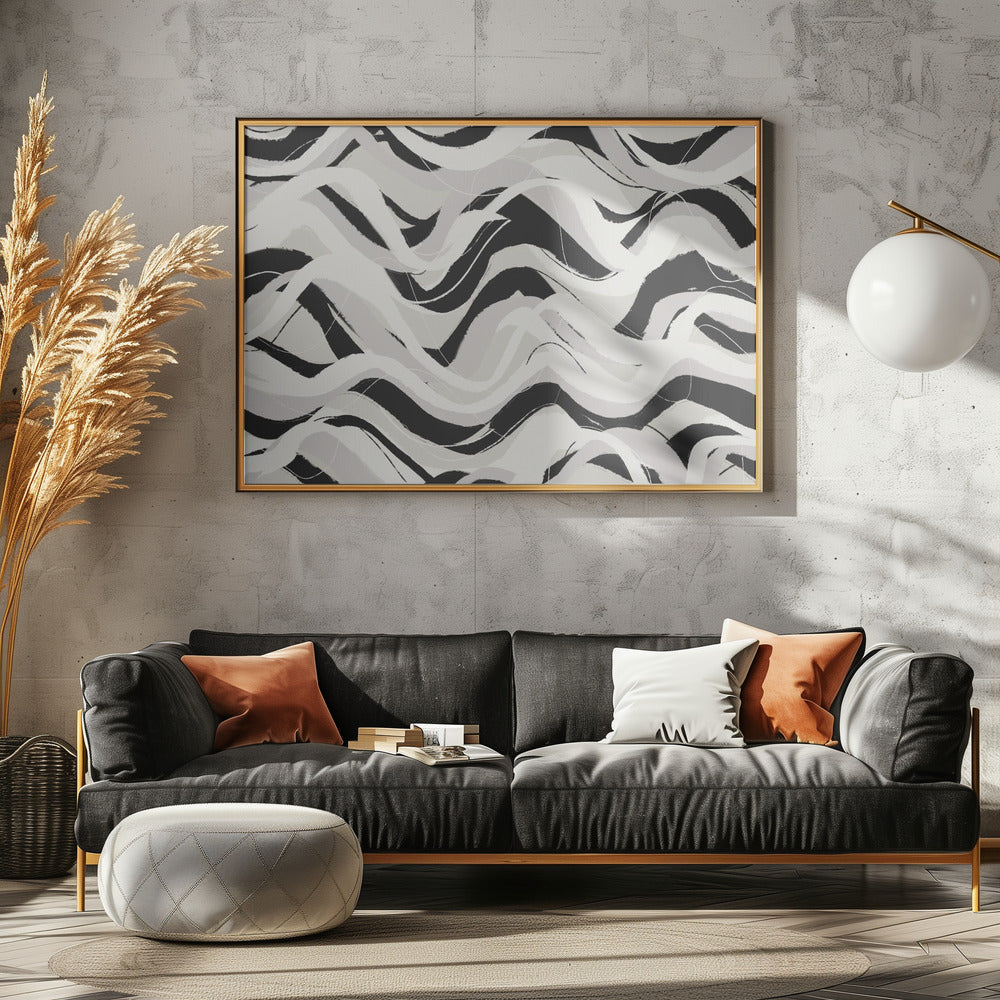 White Black Waves Pattern Square Poster