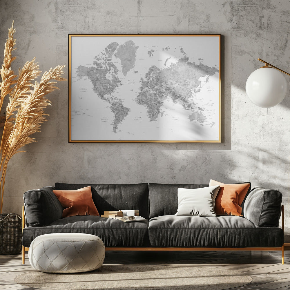 Detailed world map with cities, Jimmy Poster