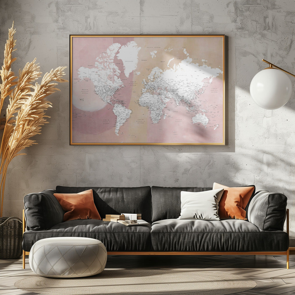 Detailed world map with cities Mizn Poster