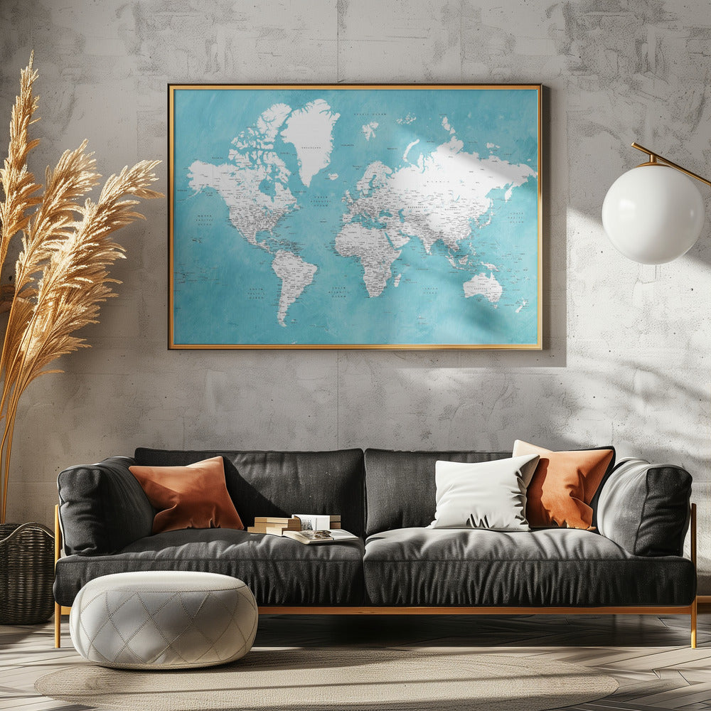 Detailed world map with cities Idrak Poster