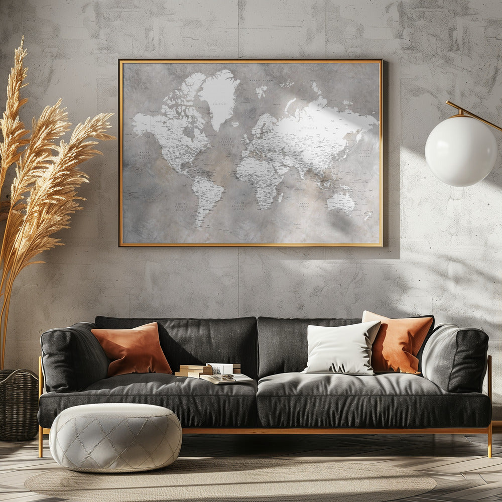 Detailed world map with cities Vali Poster