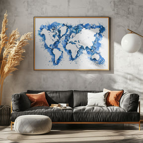 Blue strokes world map Poster