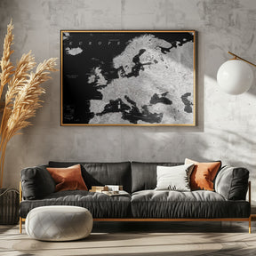 Black and grey detailed map of Europe Poster