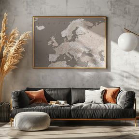 Earth tones detailed map of Europe Poster