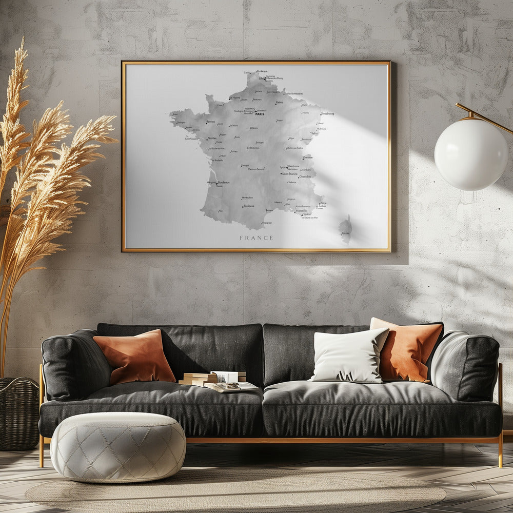 Gray map of France Poster