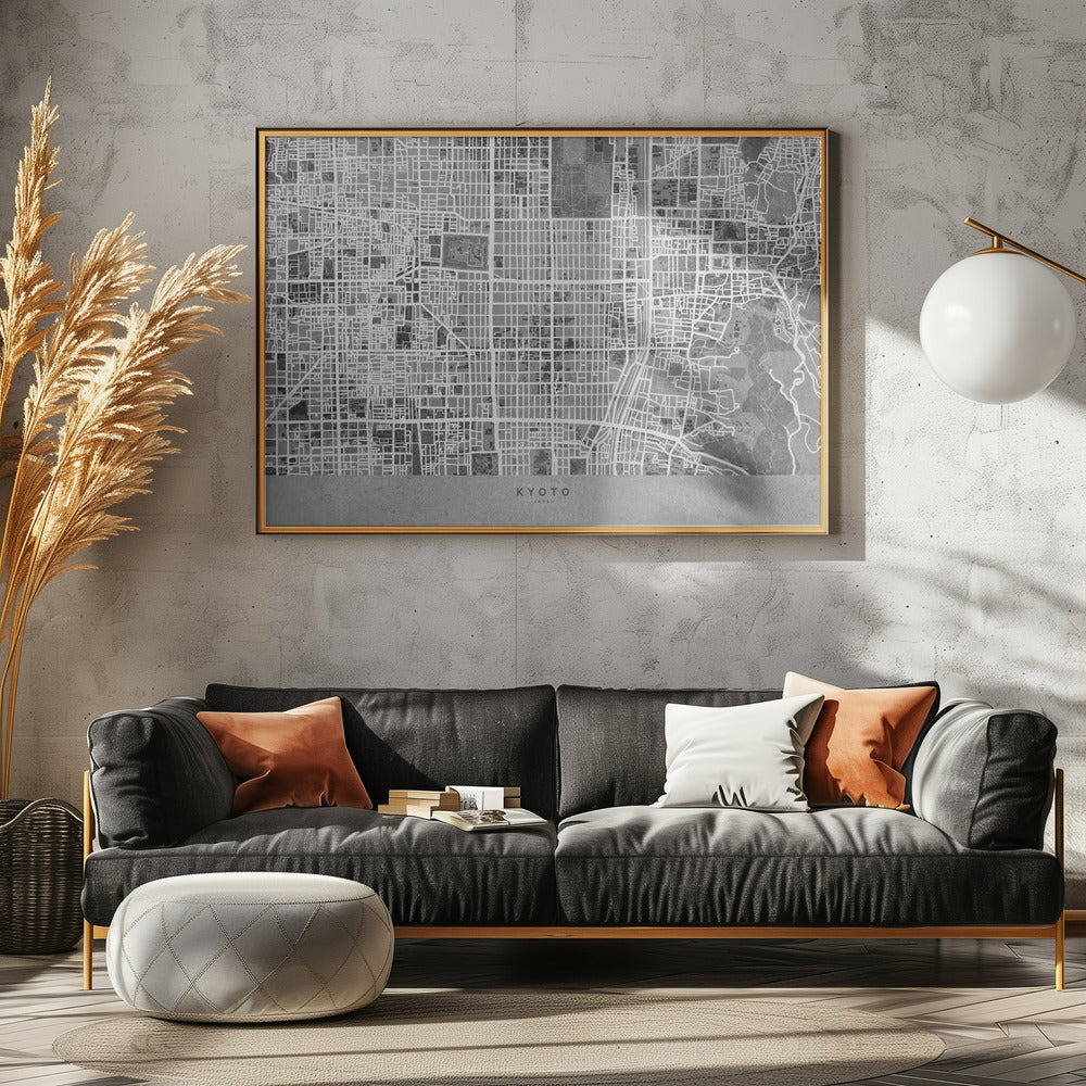 Gray map of Kyoto Poster