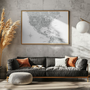 Gray map of USA and the Caribbean sea Poster